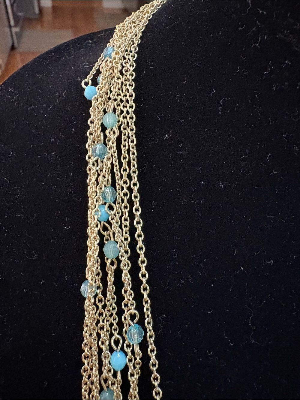 Banana Republic Multi-Strand Gold Tone Necklace with Turquoise Beads - Picture 3 of 5